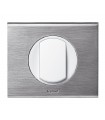 Bouton poussoir céliane Inox Brossé et enjoliveur Blanc complet