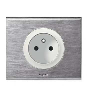 Prise de courant céliane Inox Brossé et enjoliveur Blanc complet-Legrand-C3596-IM#26239