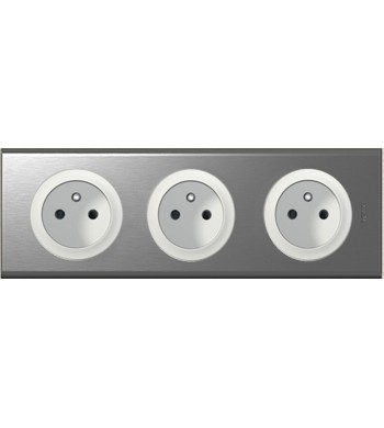 Triple Prise 2 P+T Céliane Inox Brossé + Blanc-Legrand-C3598-IM#26245