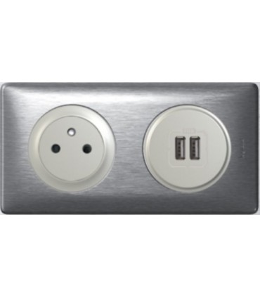 Chargeur USB-C + Prise précâblé Céliane aluminium complet-Legrand-PCUSBALU-IM#35474
