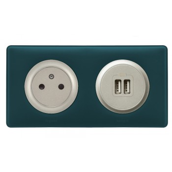 Céliane Prise de courant affleurante + USB-A - Bleu-Vert