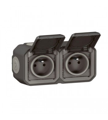 Double Prise de courant horizontale PLEXO complet saillie Anthracite-Legrand-069788L-IM#43303
