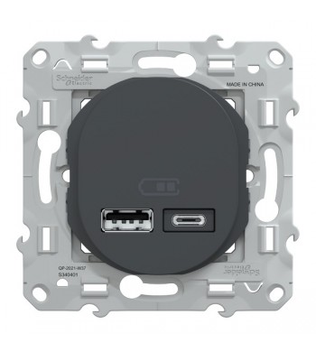Double Chargeur USB Type A+C 12W Anthracite | Ovalis-Schneider Electric-S340401-IM#43665