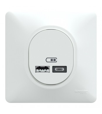 Double Chargeur USB Type A + C Blanc pour Charge Rapide | Ovalis complet-Schneider Electric-CS320403-IM#44271