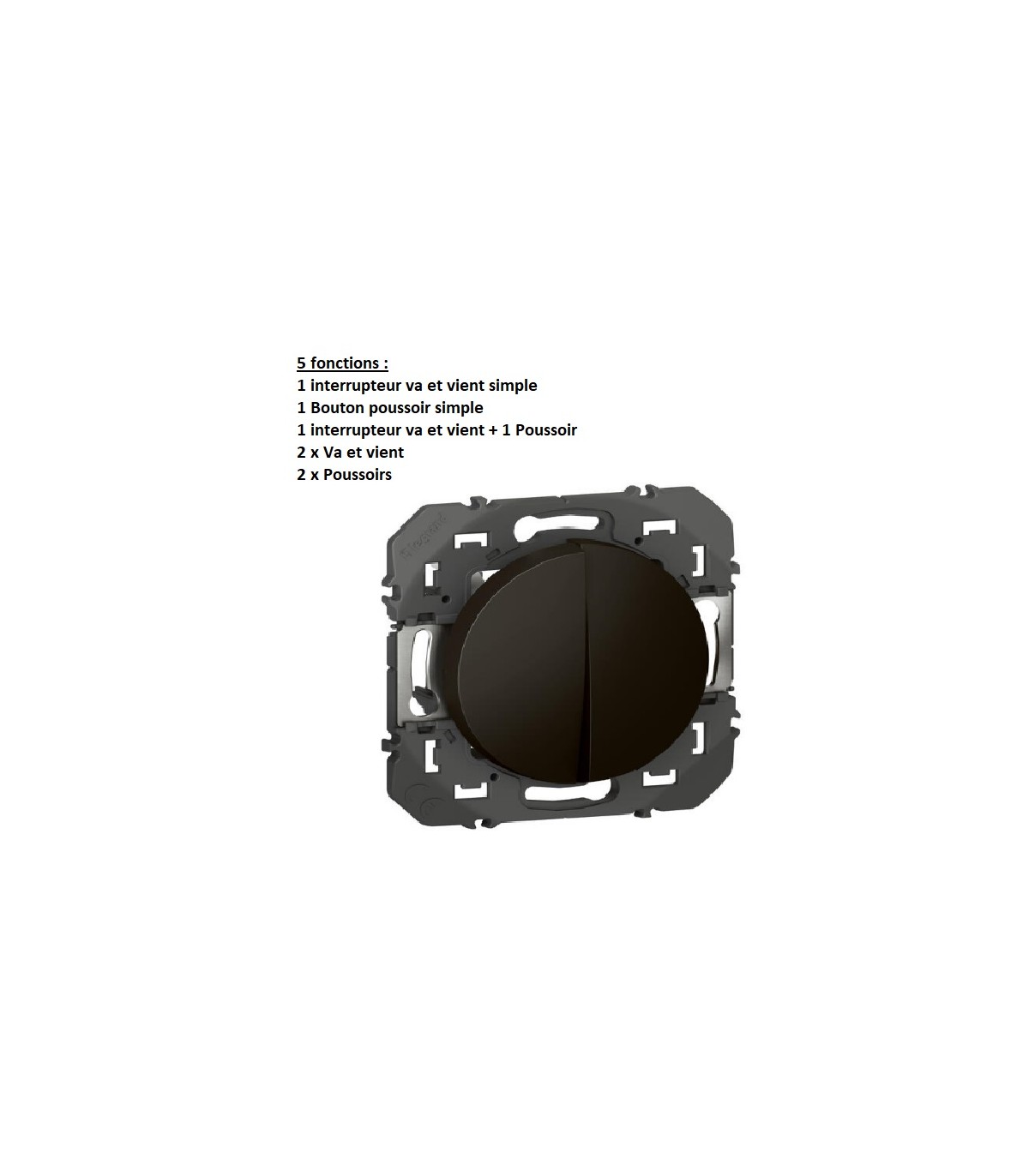 Transformer Bouton Poussoir En Interrupteur Legrand 600231 | Mécanisme double interrupteur ou poussoir au choix Dooxie Noir
