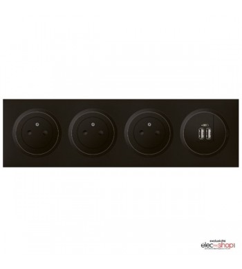 Triple prise de courant affleurante + chargeur 2xUSB-C Dooxie Noir - complet-Legrand-DC600533USB-IM#45181