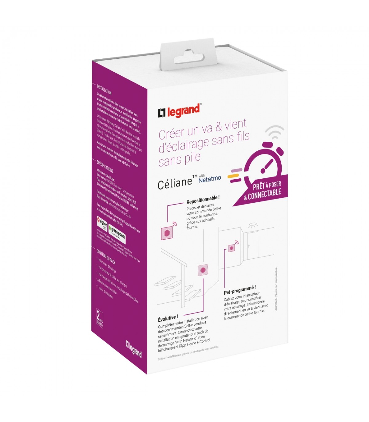 LEGRAND 67632L  Pack interrupteur va et vient Legrand Céliane sans fils  sans pile complet