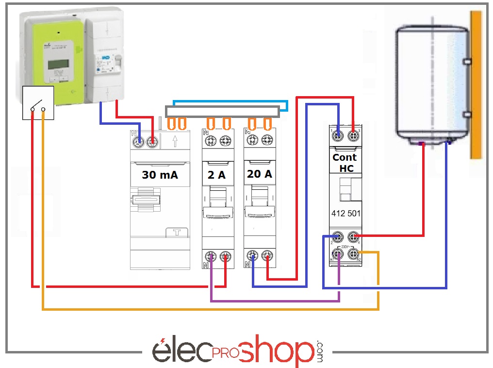 cablage d'une horloge d'un cumulus/chaufe eau  Schéma de câblage  électrique, Interrupteur horaire, Installation electrique maison