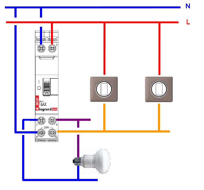 Branchement télérupteur : ElecProShop, schéma de câblage d'un télérupteur